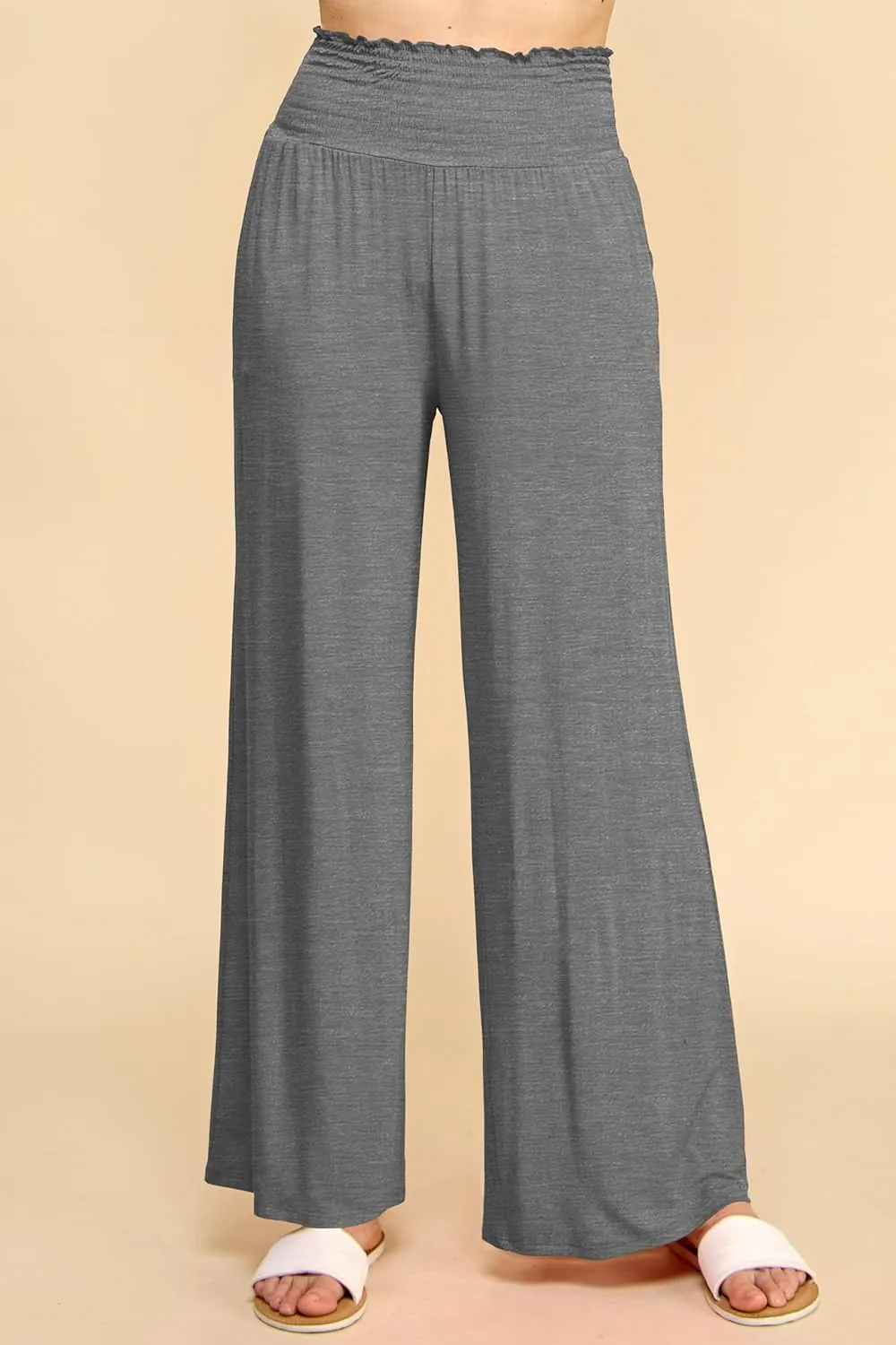 Made By Johnny Women's Elastic High Waisted Palazzo Pants Casual Wide Leg Long Lounge Pant Trousers with Pocket