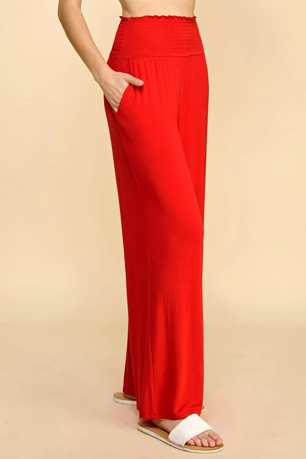 Made By Johnny Women's Elastic High Waisted Palazzo Pants Casual Wide Leg Long Lounge Pant Trousers with Pocket