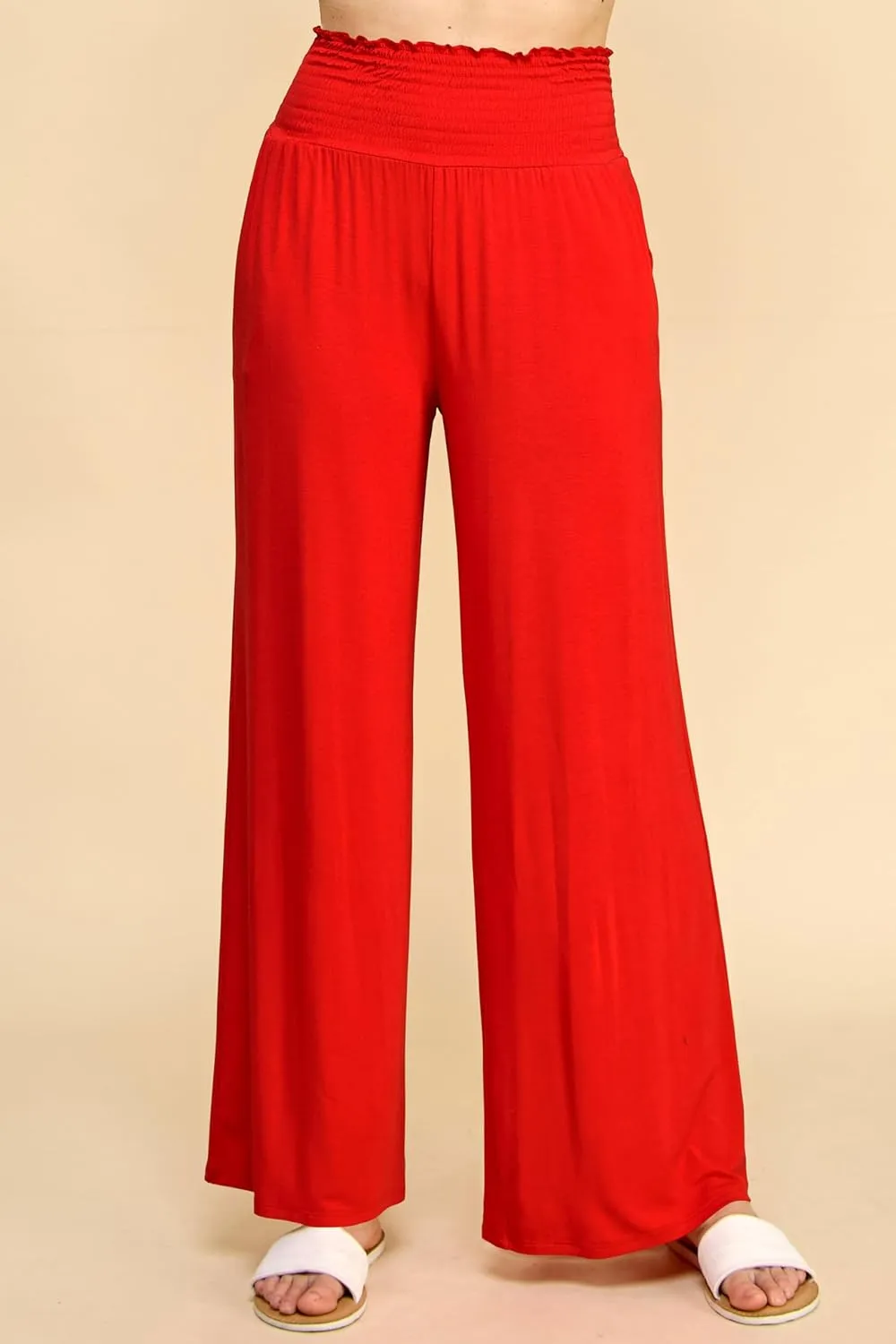 Made By Johnny Women's Elastic High Waisted Palazzo Pants Casual Wide Leg Long Lounge Pant Trousers with Pocket