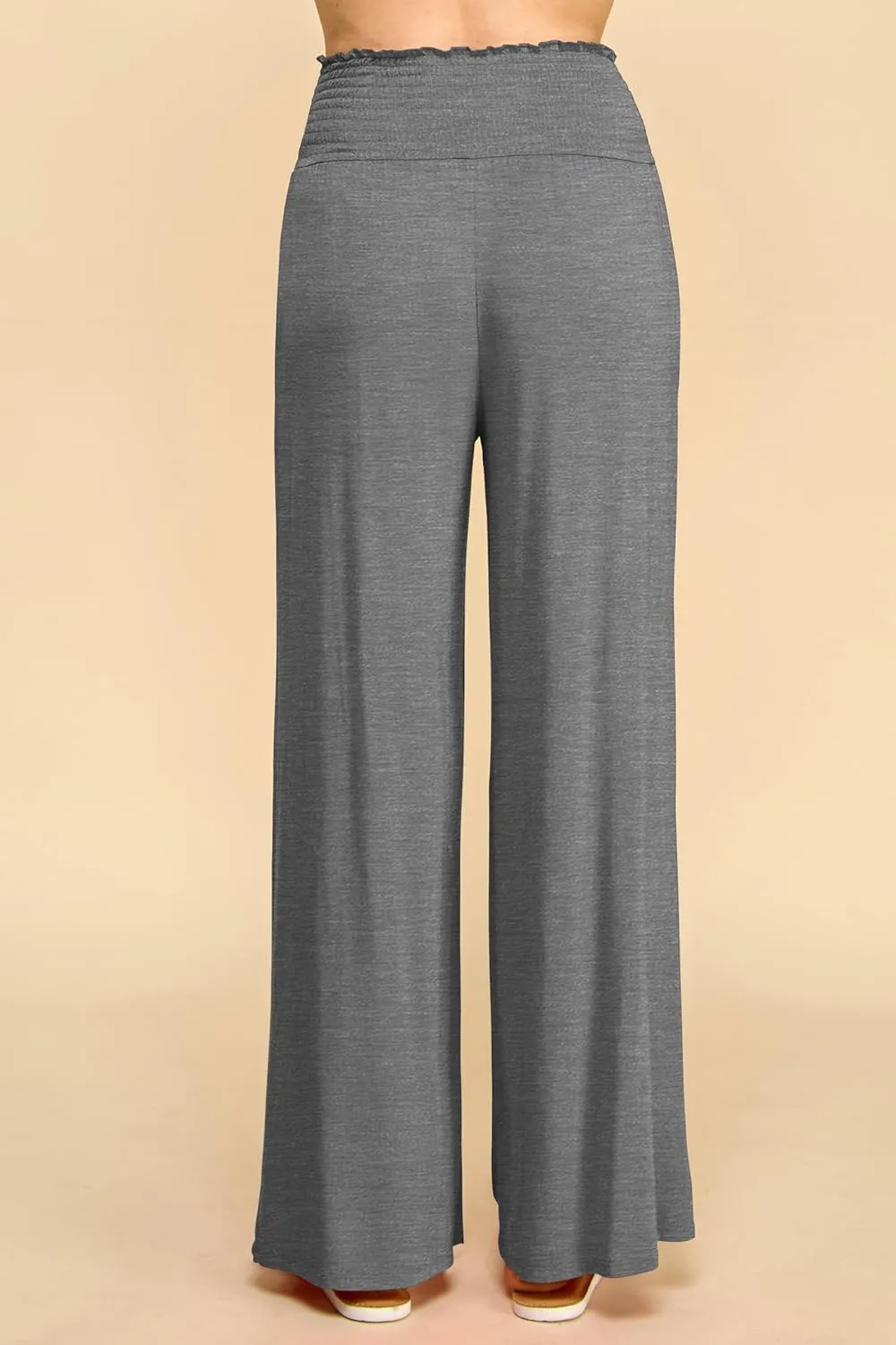 Made By Johnny Women's Elastic High Waisted Palazzo Pants Casual Wide Leg Long Lounge Pant Trousers with Pocket