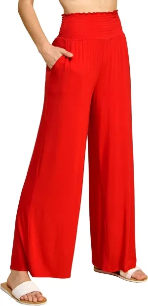 Made By Johnny Women's Elastic High Waisted Palazzo Pants Casual Wide Leg Long Lounge Pant Trousers with Pocket