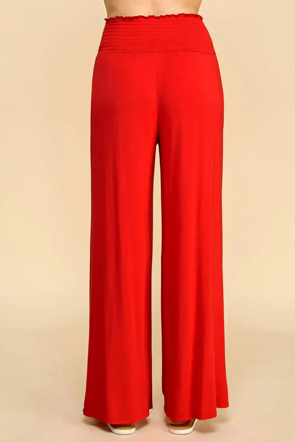 Made By Johnny Women's Elastic High Waisted Palazzo Pants Casual Wide Leg Long Lounge Pant Trousers with Pocket