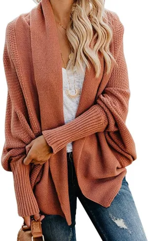 Mafulus Women's Cardigan Sweaters Oversized Chunky Knit Kimono Slouchy Wrap Batwing Open Front Outwear Coat