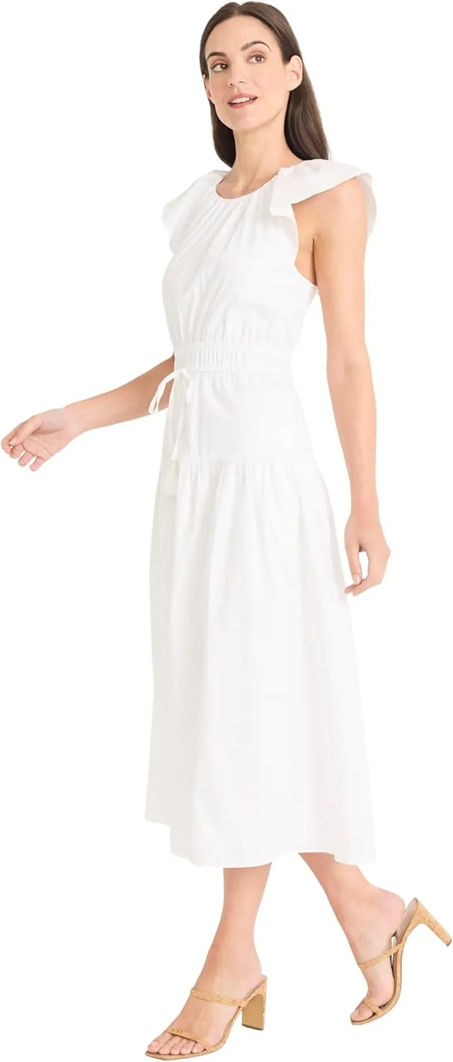 Maggy London Women's Elegant Midi A-line Smocked Waist Flutter Sleeve-Tiered Skirt Versatile Wedding Guest Dresses