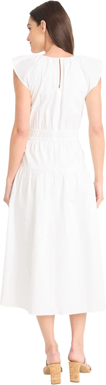 Maggy London Women's Elegant Midi A-line Smocked Waist Flutter Sleeve-Tiered Skirt Versatile Wedding Guest Dresses