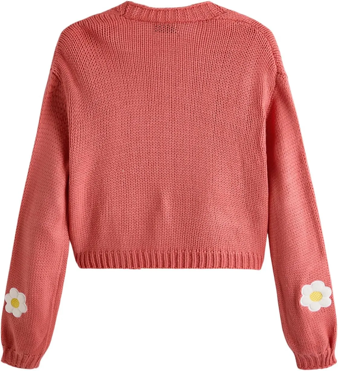 MakeMeChic Women's 3D Floral Open Front Cropped Cute Cardigan Sweater Lantern Sleeve Outerwear