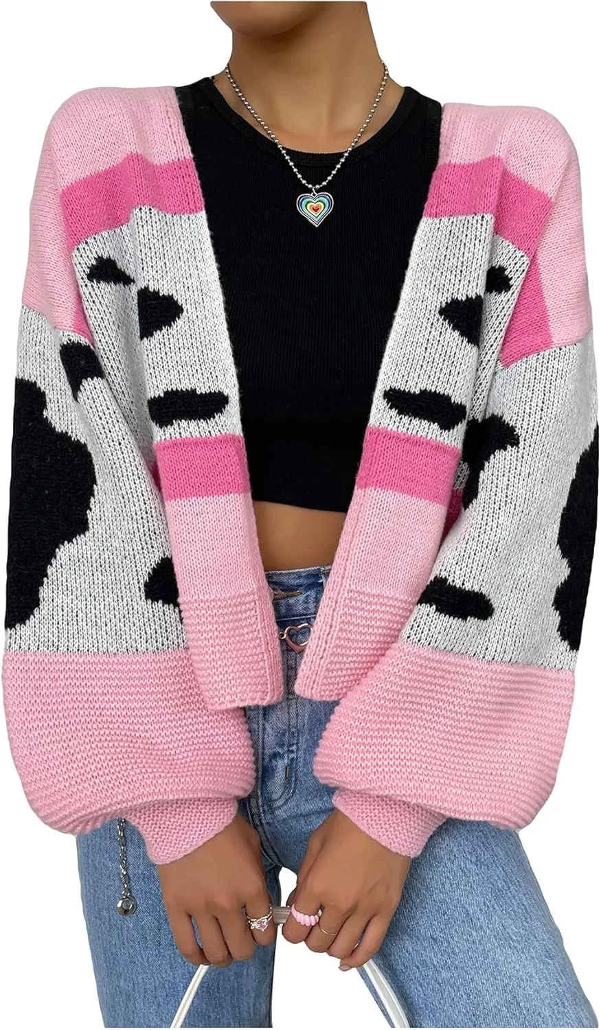 MakeMeChic Women's 3D Floral Open Front Cropped Cute Cardigan Sweater Lantern Sleeve Outerwear