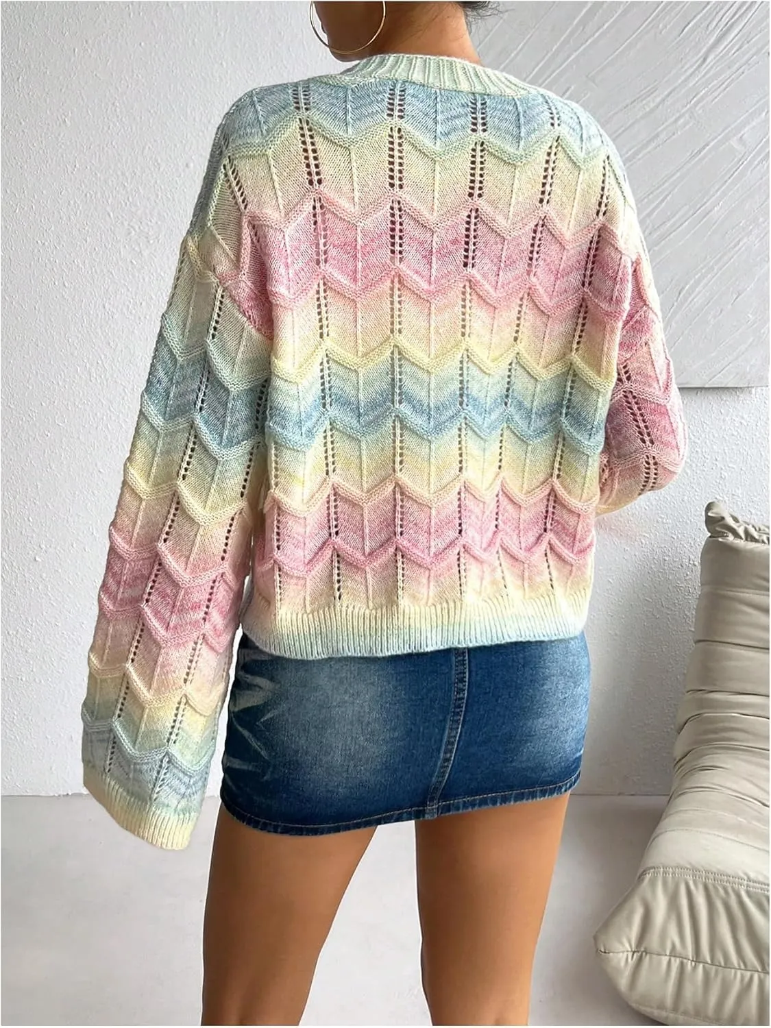 MakeMeChic Women's Colorful V Neck Cardigan Sweater Long Sleeve Knit Cardigans Outerwear