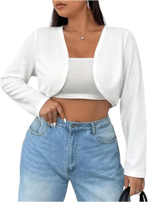 MakeMeChic Women's Plus Size Open Front Long Sleeve Cropped Cardigan Lightweight Outerwear