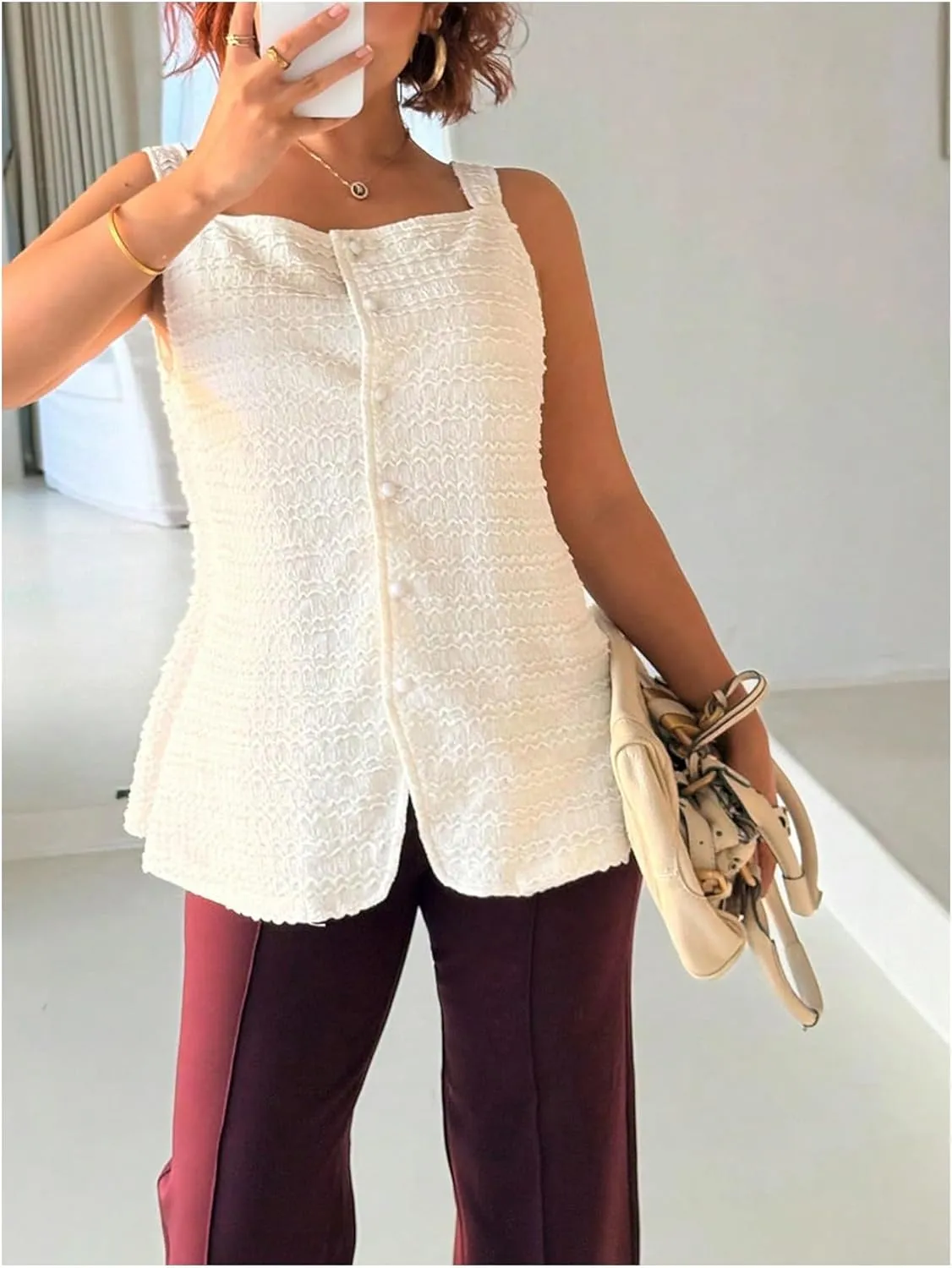 MakeMeChic Women's Plus Size Summer Textured Tank Tops Asymmetrical Button Sleeveless Vests Outerwear
