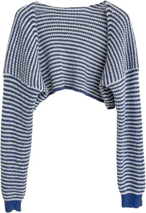 MakeMeChic Women's Striped Open Front Sweater Shrug Cardigan Long Sleeve Crop Outerwear Knitwear