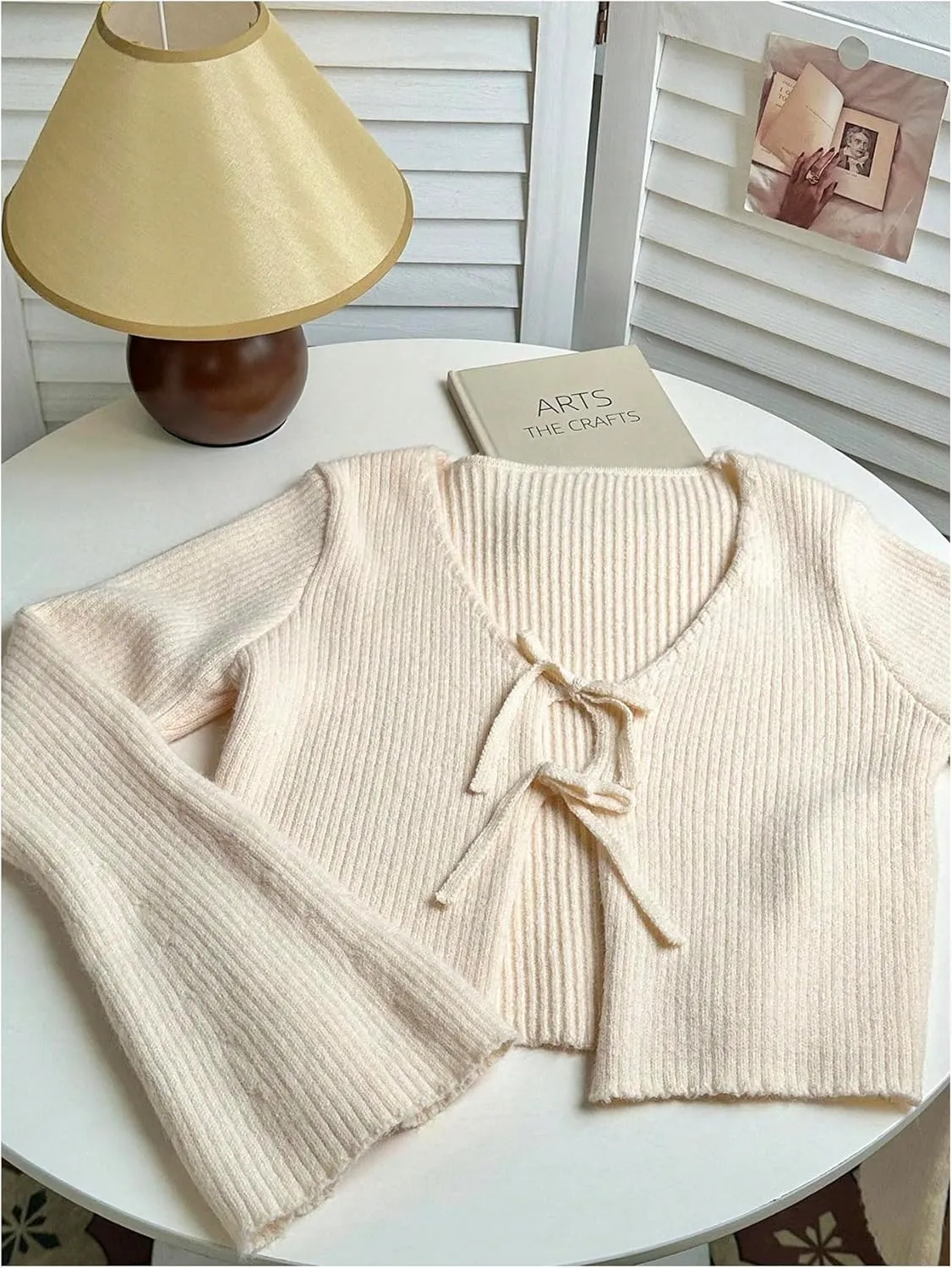MakeMeChic Women's Tie Front V Neck Rib Knitted Long Sleeve Outerwear Cardigan Sweaters