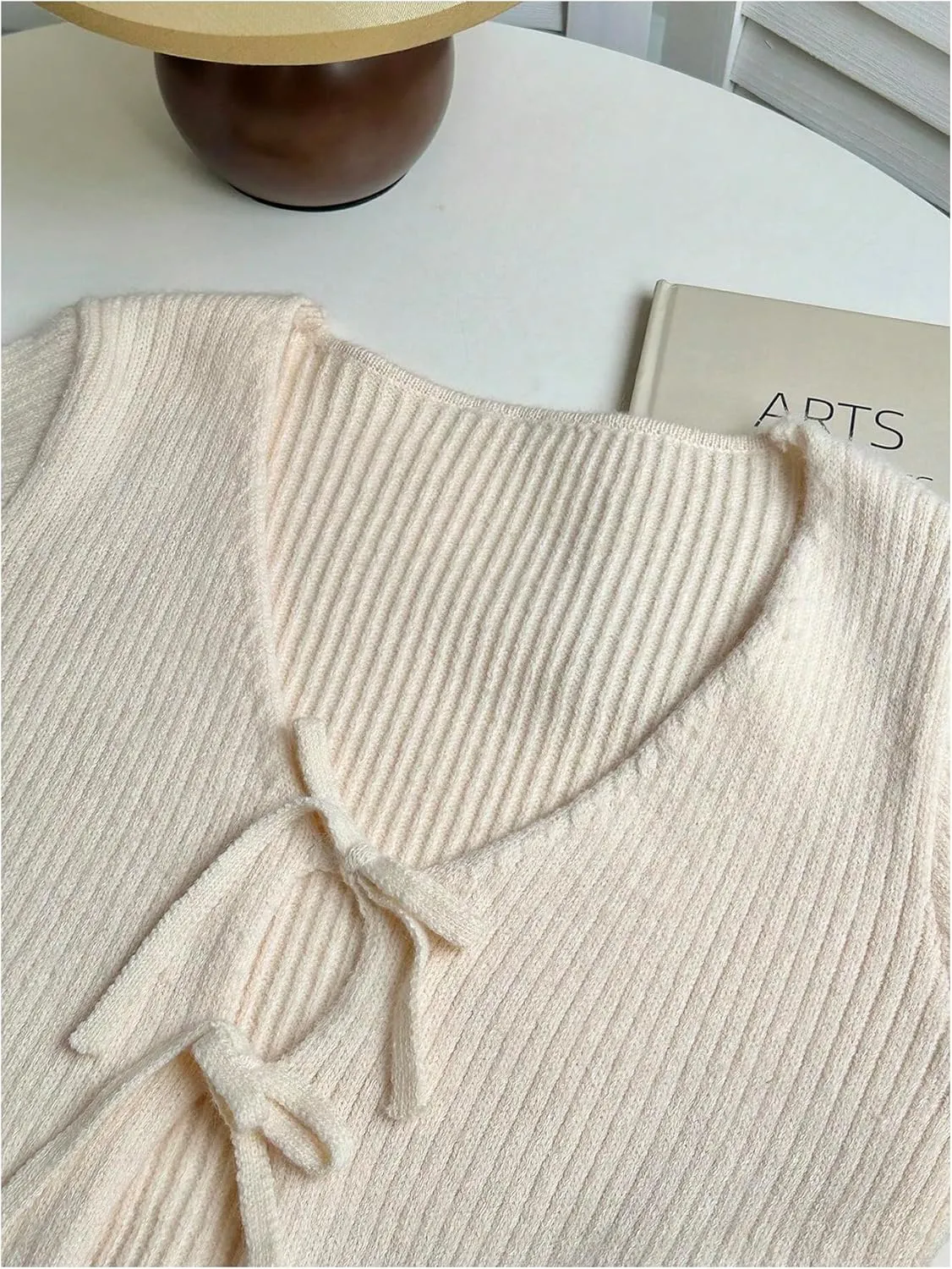 MakeMeChic Women's Tie Front V Neck Rib Knitted Long Sleeve Outerwear Cardigan Sweaters
