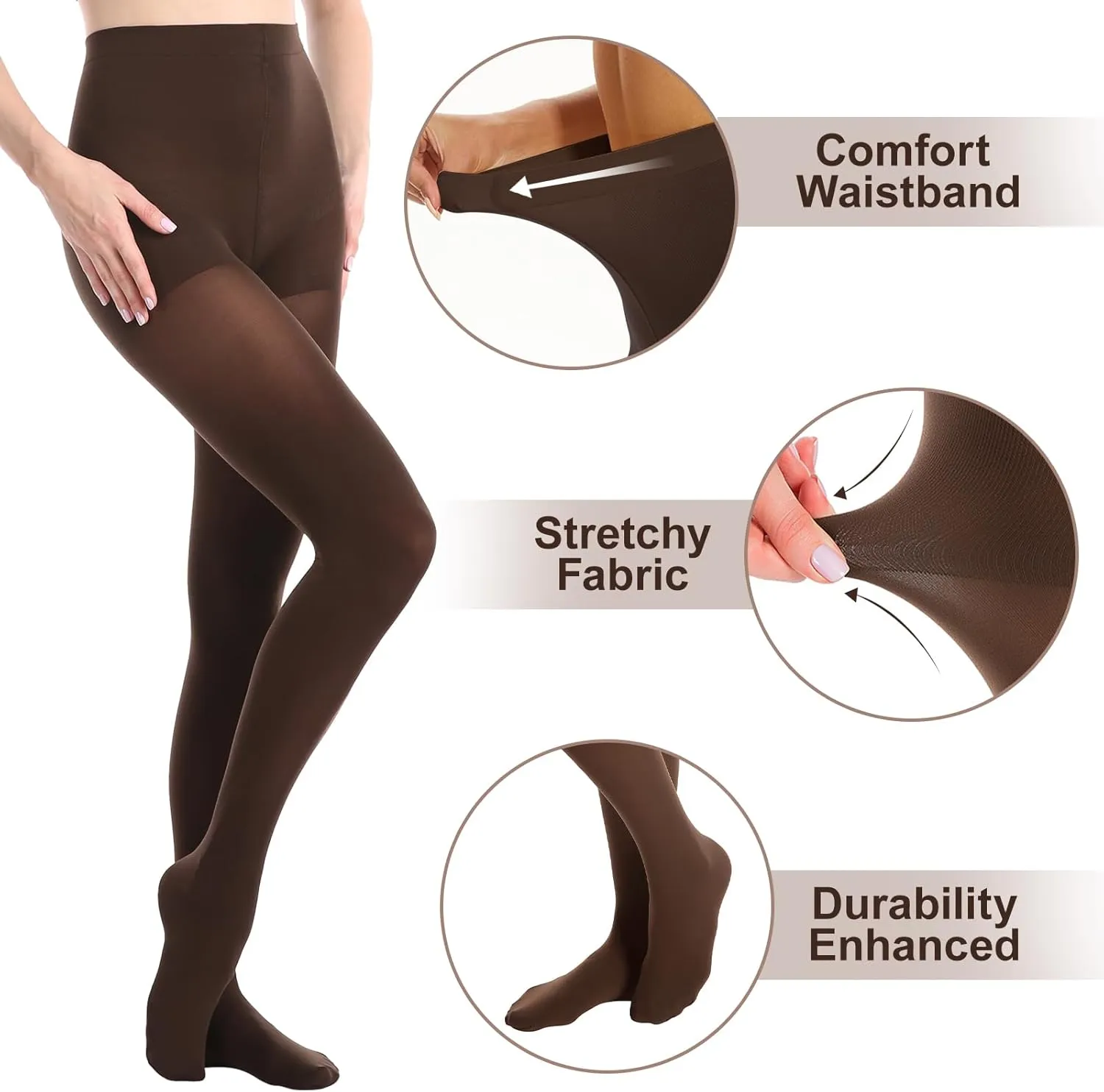 MANZI Women's 2-6 Pairs Opaque Control Top Tights Comfort Stretch 70 Denier Pantyhose