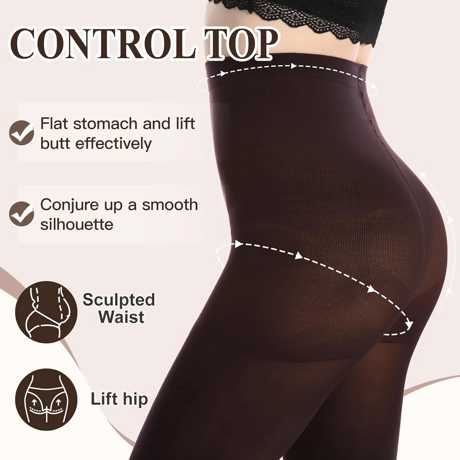 MANZI Women's 2-6 Pairs Opaque Control Top Tights Comfort Stretch 70 Denier Pantyhose