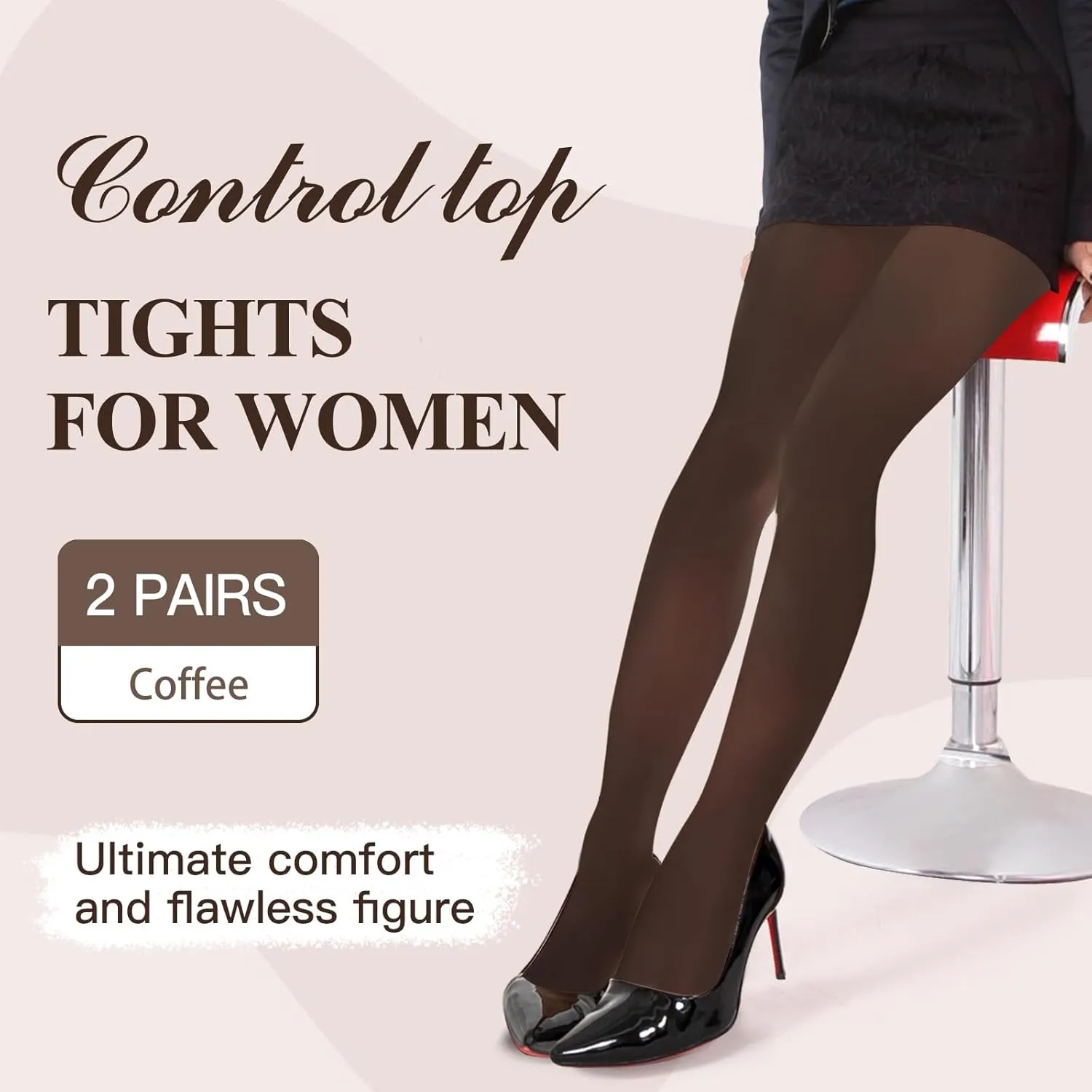MANZI Women's 2-6 Pairs Opaque Control Top Tights Comfort Stretch 70 Denier Pantyhose
