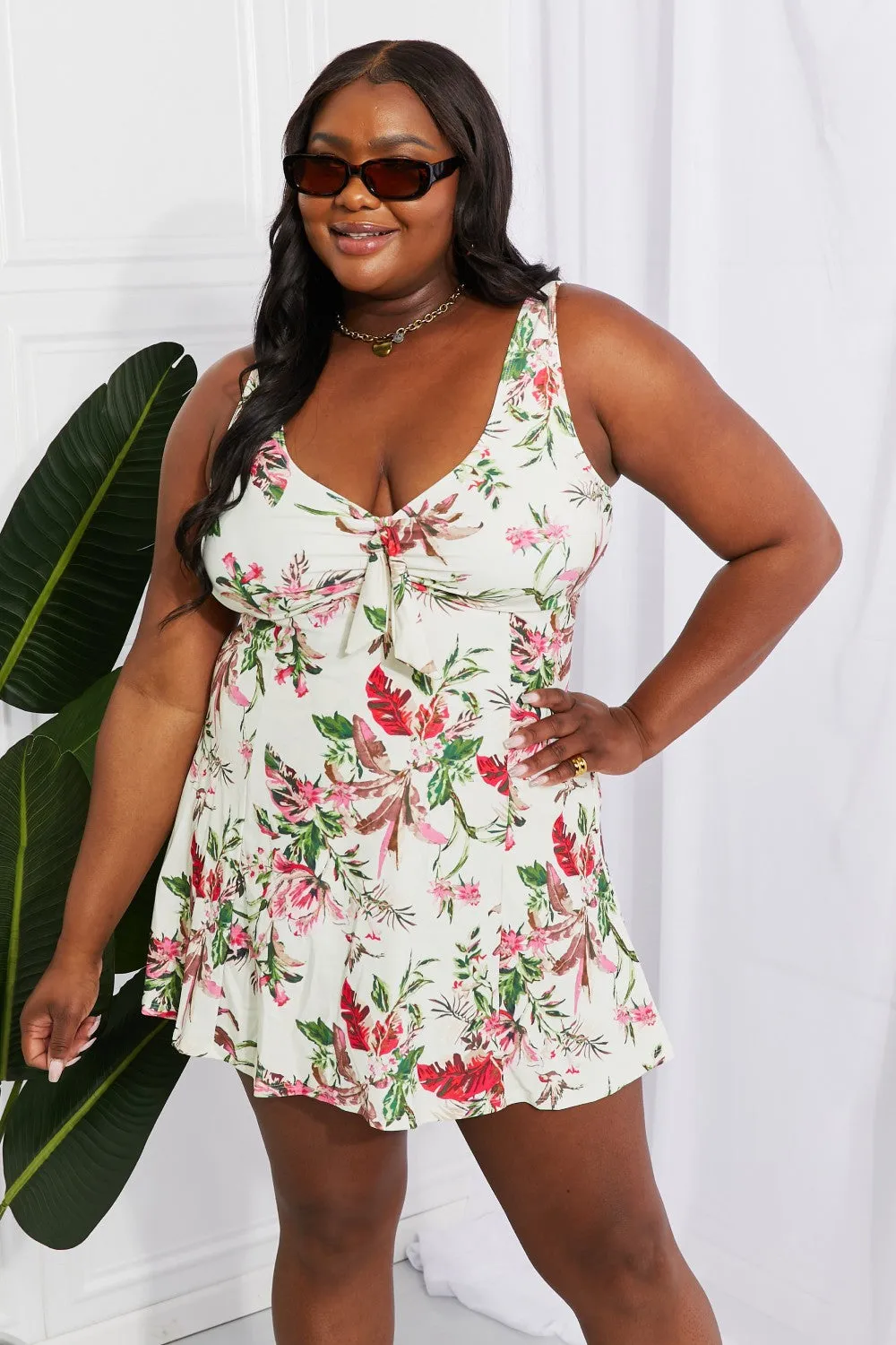 Marina West Swim Full Size Sail With Me V-Neck Swim Dress in Cream - Ships from The US