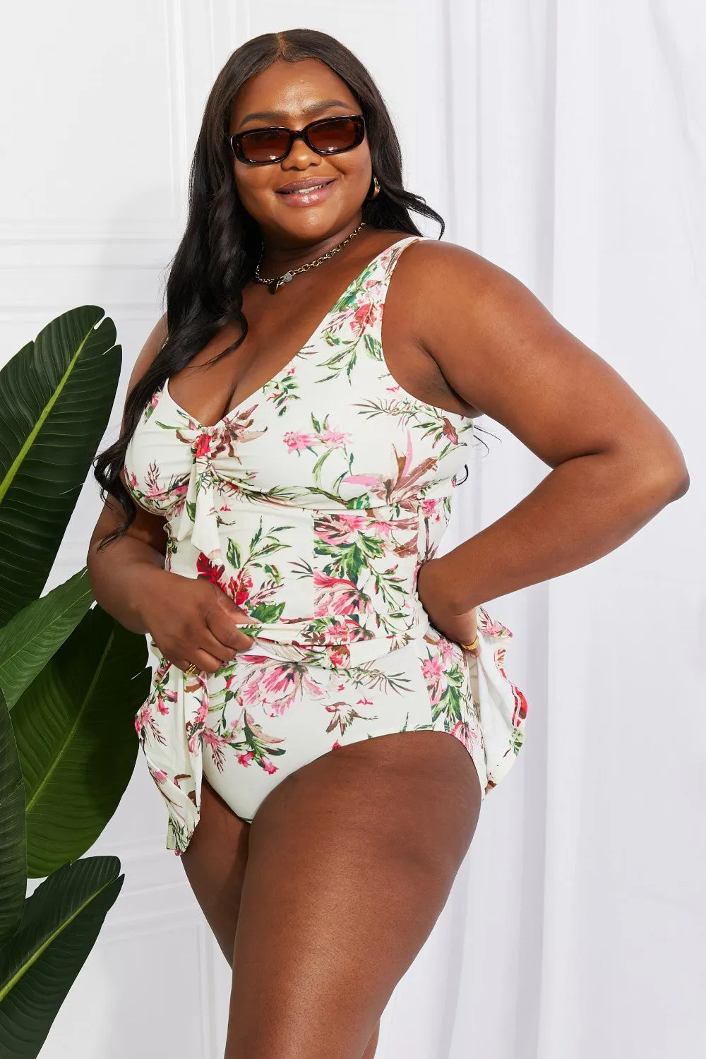 Marina West Swim Full Size Sail With Me V-Neck Swim Dress in Cream - Ships from The US