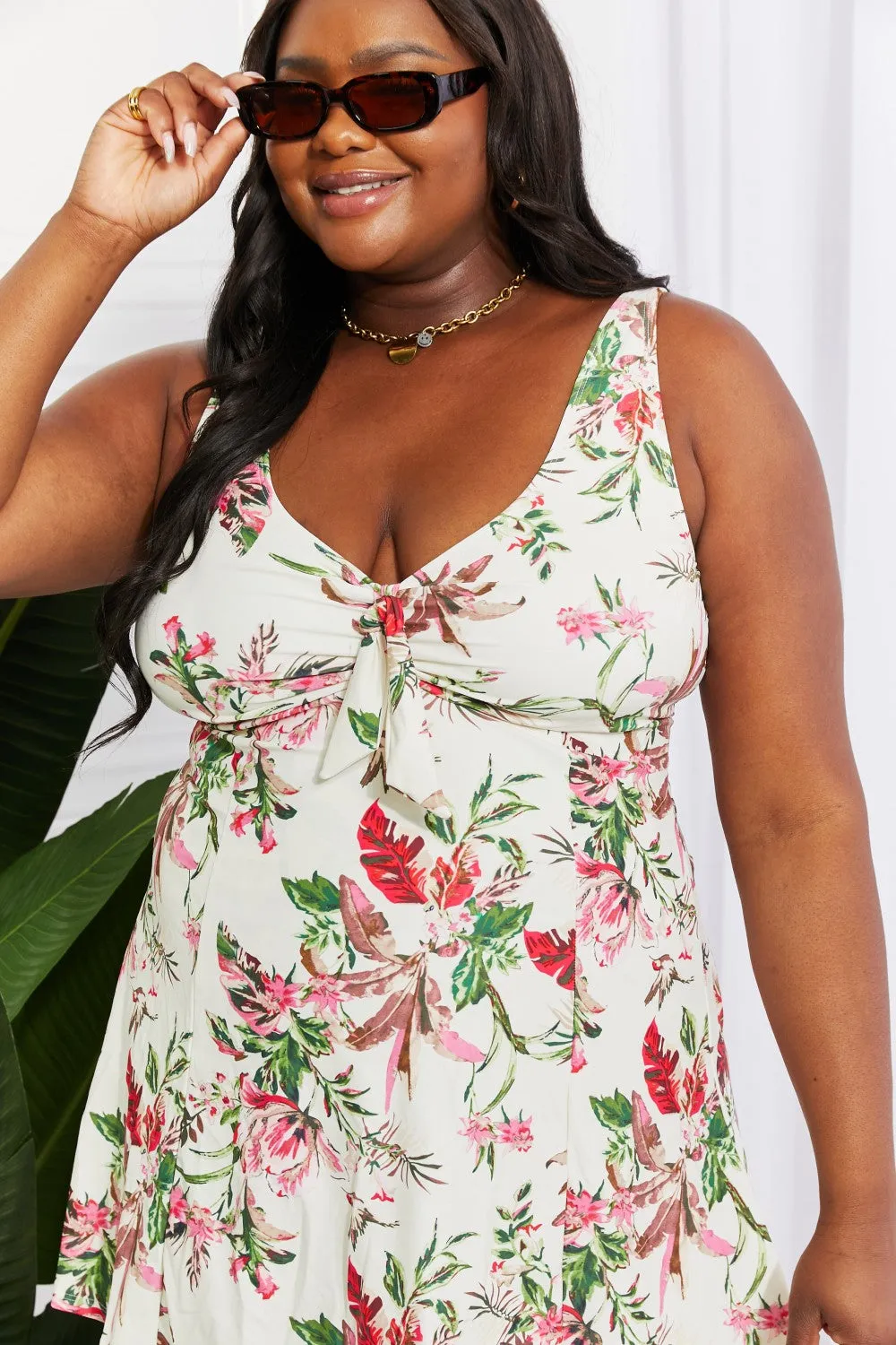 Marina West Swim Full Size Sail With Me V-Neck Swim Dress in Cream - Ships from The US