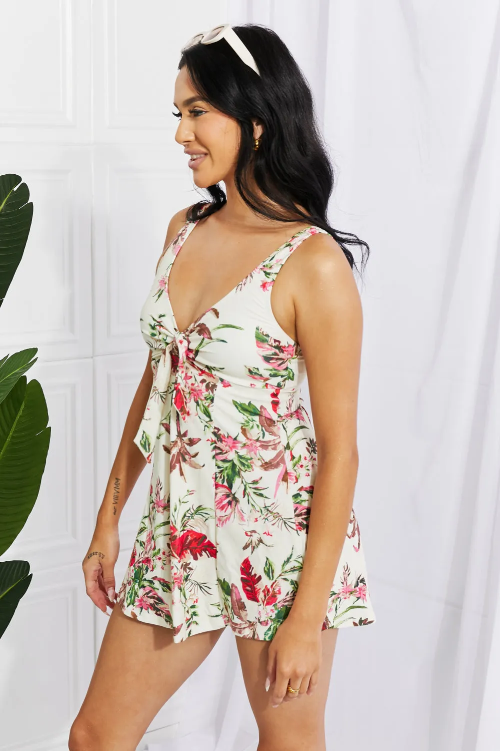 Marina West Swim Full Size Sail With Me V-Neck Swim Dress in Cream - Ships from The US