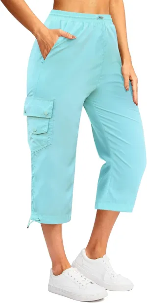 Marvmys Women's Cargo Capris Hiking Pants Lightweight Quick Dry Athletic Travel Cropped Pants with 6 Pockets