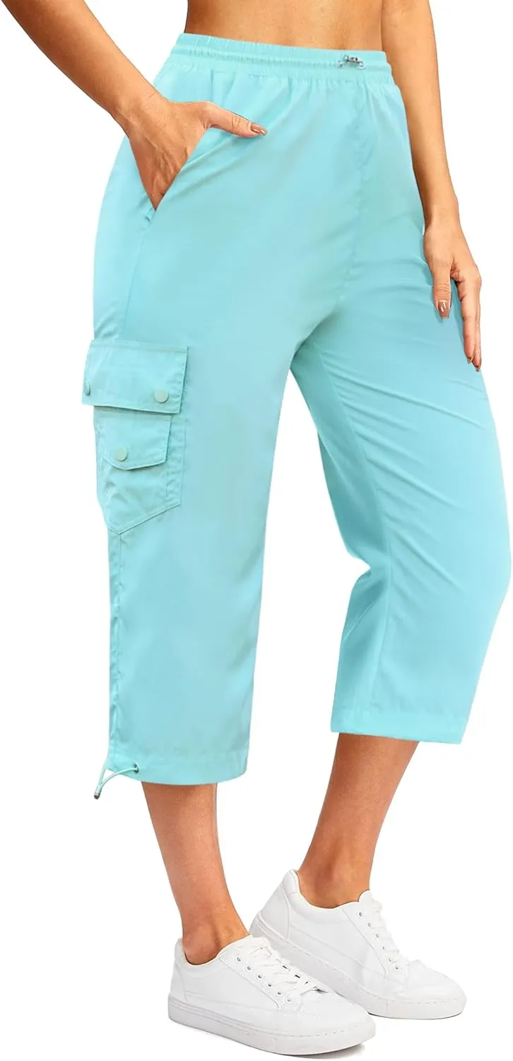 Marvmys Women's Cargo Capris Hiking Pants Lightweight Quick Dry Athletic Travel Cropped Pants with 6 Pockets