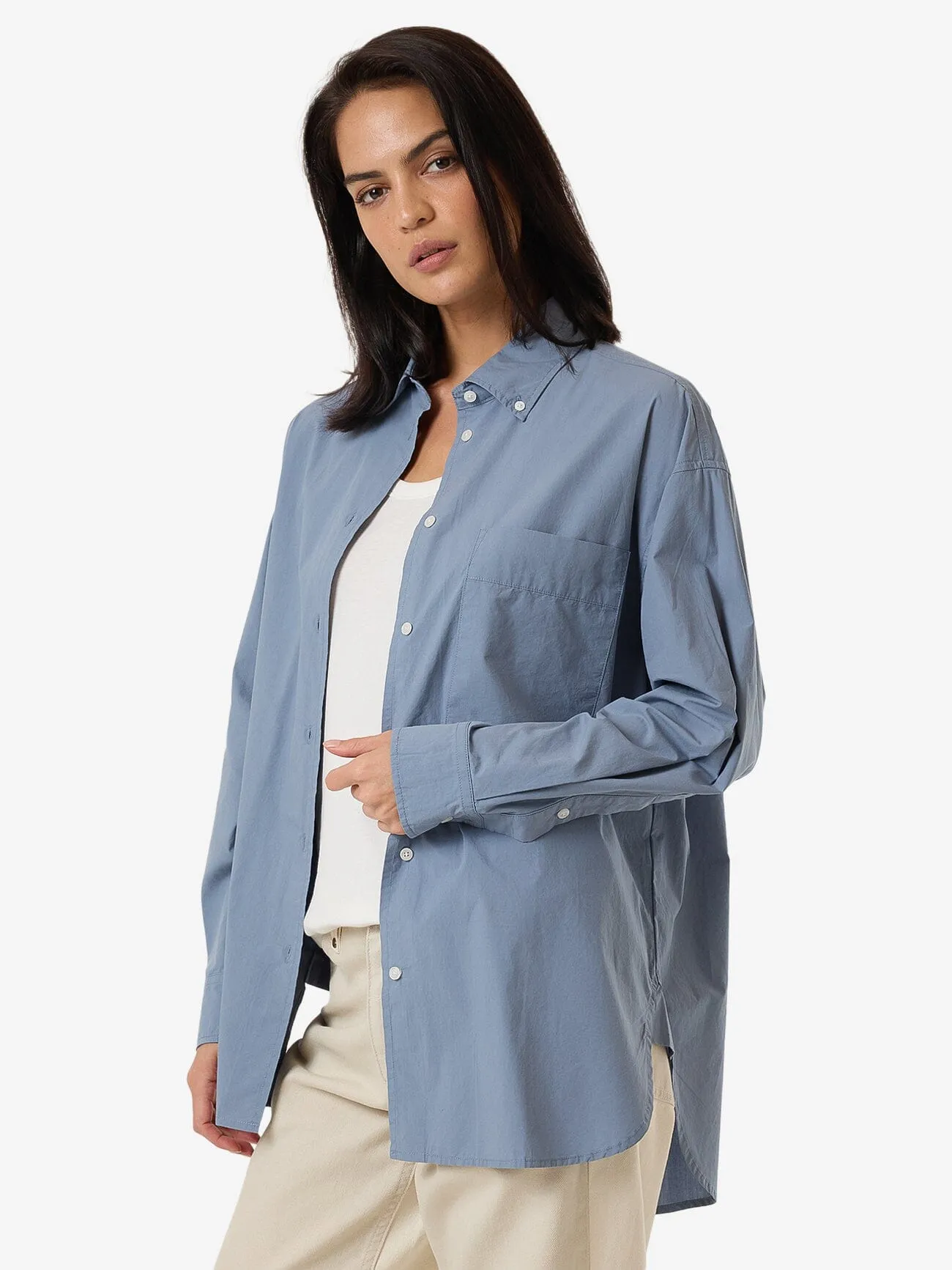 Maxwell Poplin Oversized Shirt - Dusty Blue