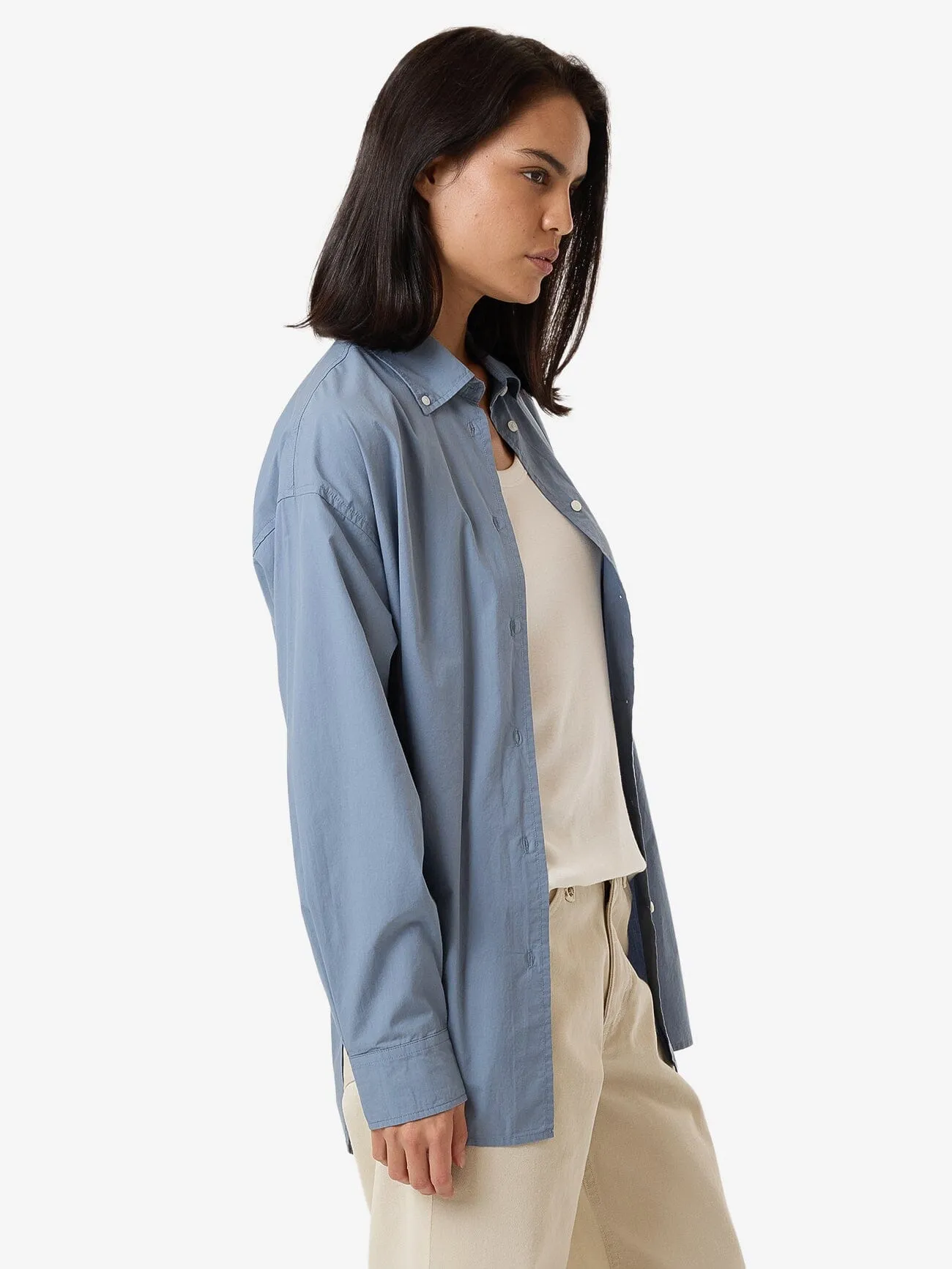 Maxwell Poplin Oversized Shirt - Dusty Blue