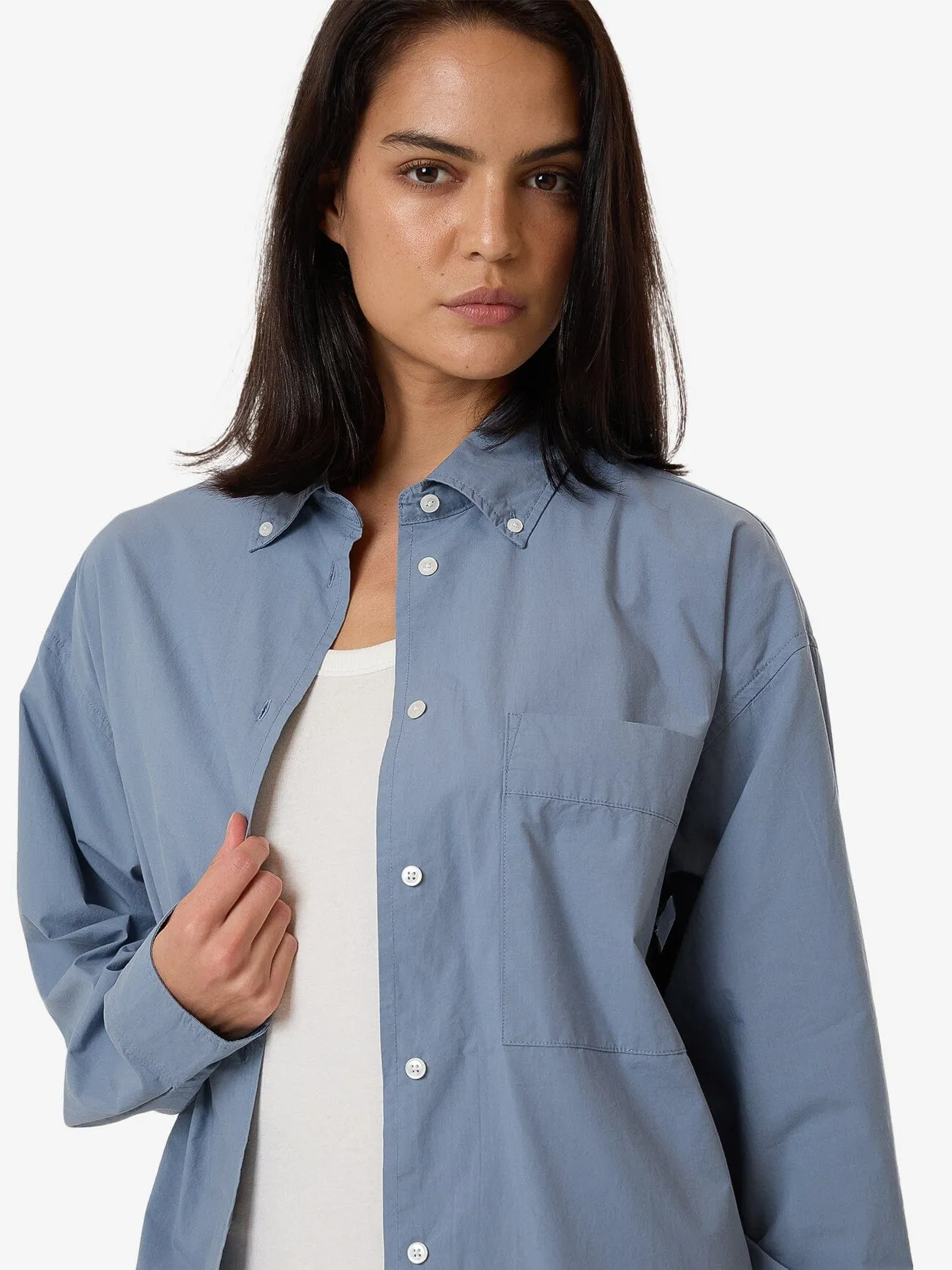 Maxwell Poplin Oversized Shirt - Dusty Blue
