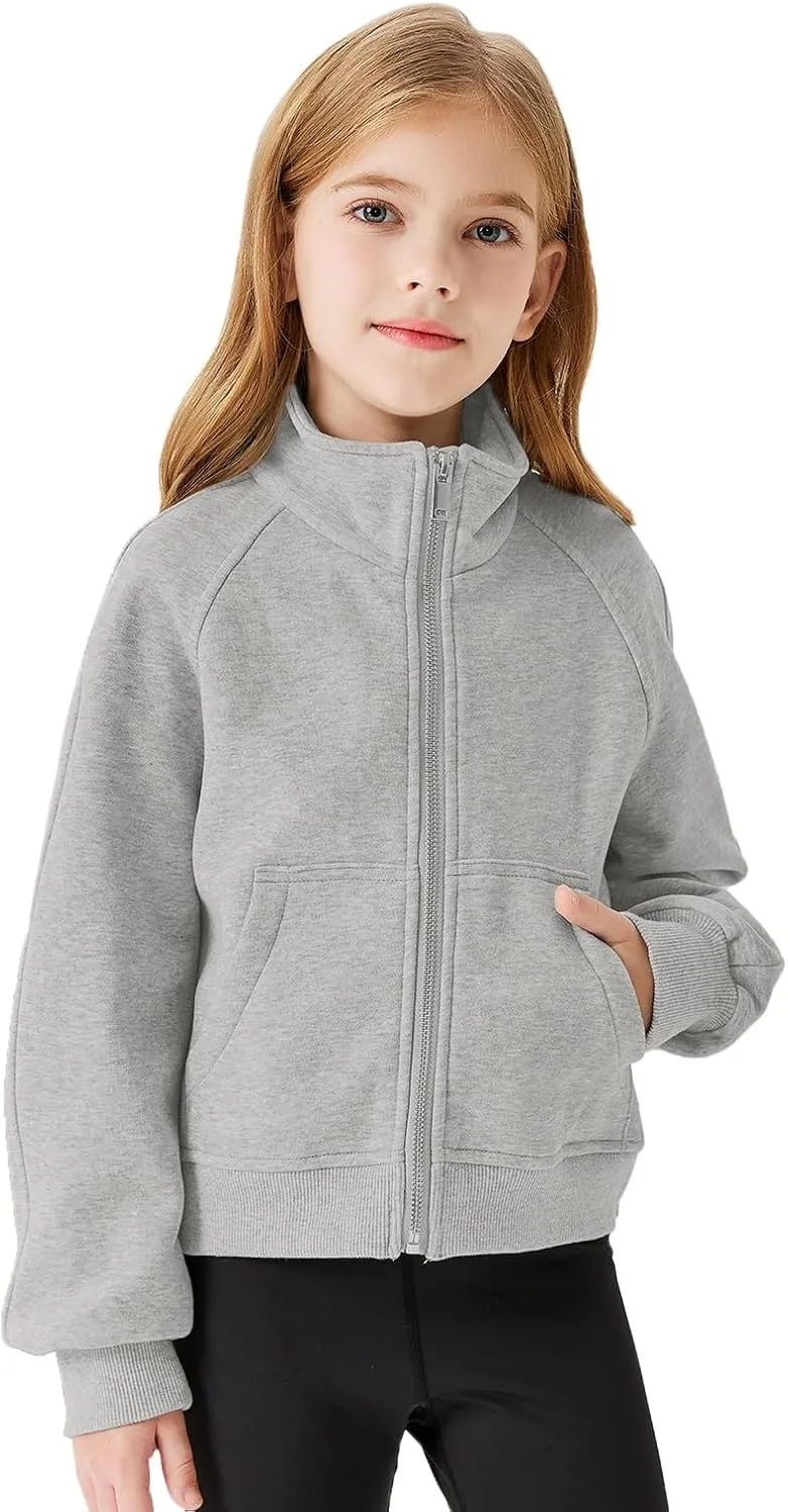 Meikulo Girls Zip Up Sweatshirt Kids Fashion Stand Collar Fleece Lined Jacket with Pockets 7-14 Years