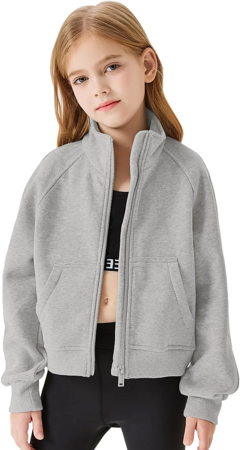 Meikulo Girls Zip Up Sweatshirt Kids Fashion Stand Collar Fleece Lined Jacket with Pockets 7-14 Years
