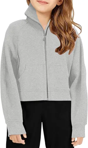 Meikulo Girls Zip Up Sweatshirt Kids Fashion Stand Collar Fleece Lined Jacket with Pockets 7-14 Years