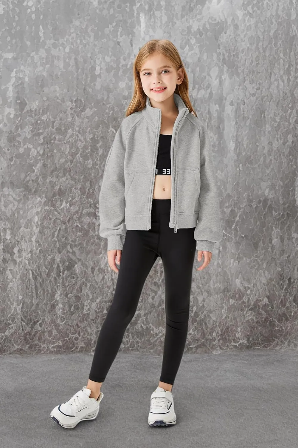 Meikulo Girls Zip Up Sweatshirt Kids Fashion Stand Collar Fleece Lined Jacket with Pockets 7-14 Years