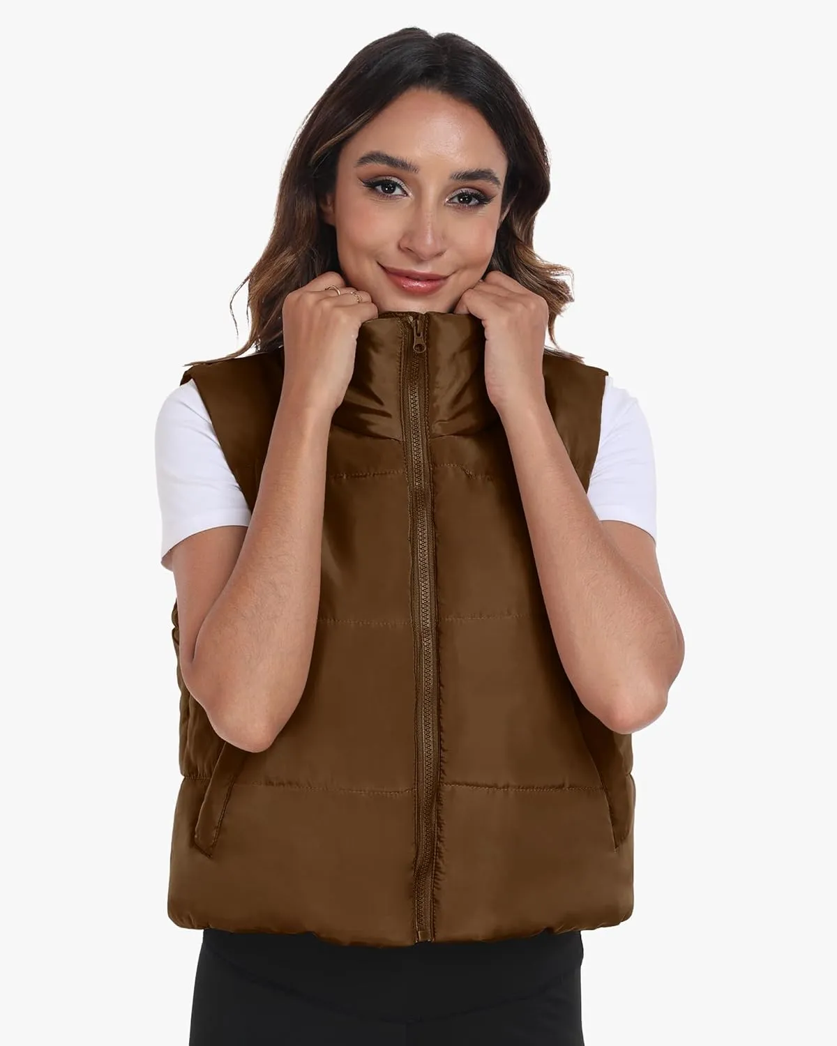 Memorose Puffer Vest for Women Winter Outwear Jacket Cropped Sleeveless Lightweight Fashion Fall Coat with Pockets