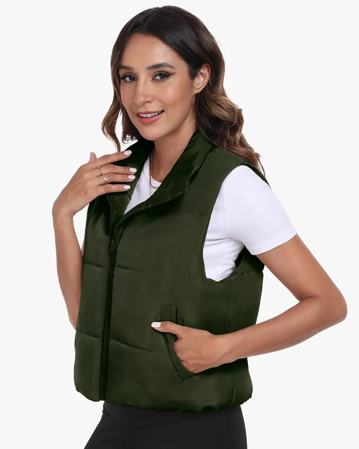 Memorose Puffer Vest for Women Winter Outwear Jacket Cropped Sleeveless Lightweight Fashion Fall Coat with Pockets