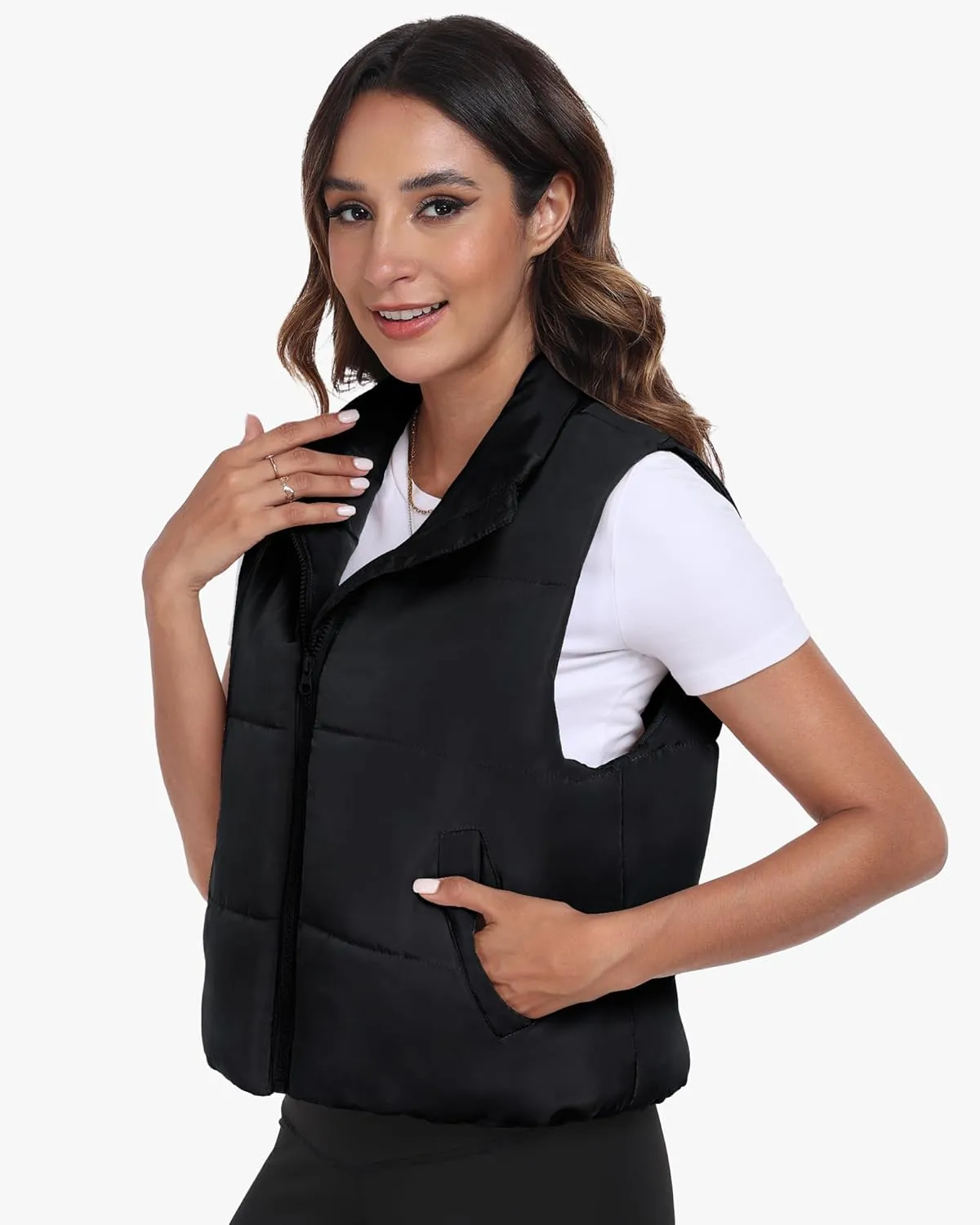 Memorose Puffer Vest for Women Winter Outwear Jacket Cropped Sleeveless Lightweight Fashion Fall Coat with Pockets