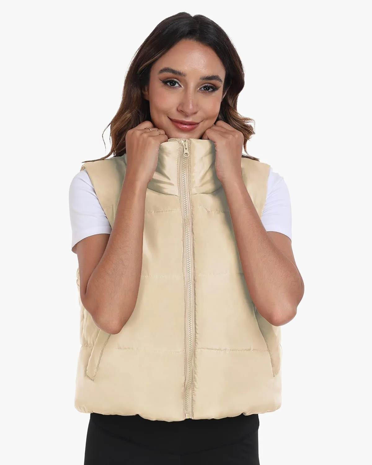 Memorose Puffer Vest for Women Winter Outwear Jacket Cropped Sleeveless Lightweight Fashion Fall Coat with Pockets