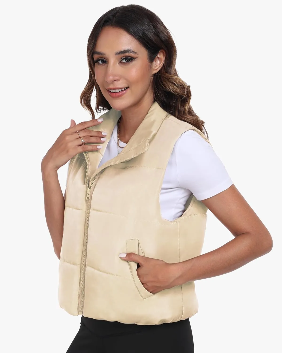 Memorose Puffer Vest for Women Winter Outwear Jacket Cropped Sleeveless Lightweight Fashion Fall Coat with Pockets