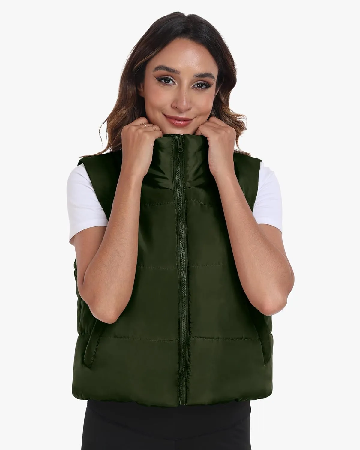 Memorose Puffer Vest for Women Winter Outwear Jacket Cropped Sleeveless Lightweight Fashion Fall Coat with Pockets
