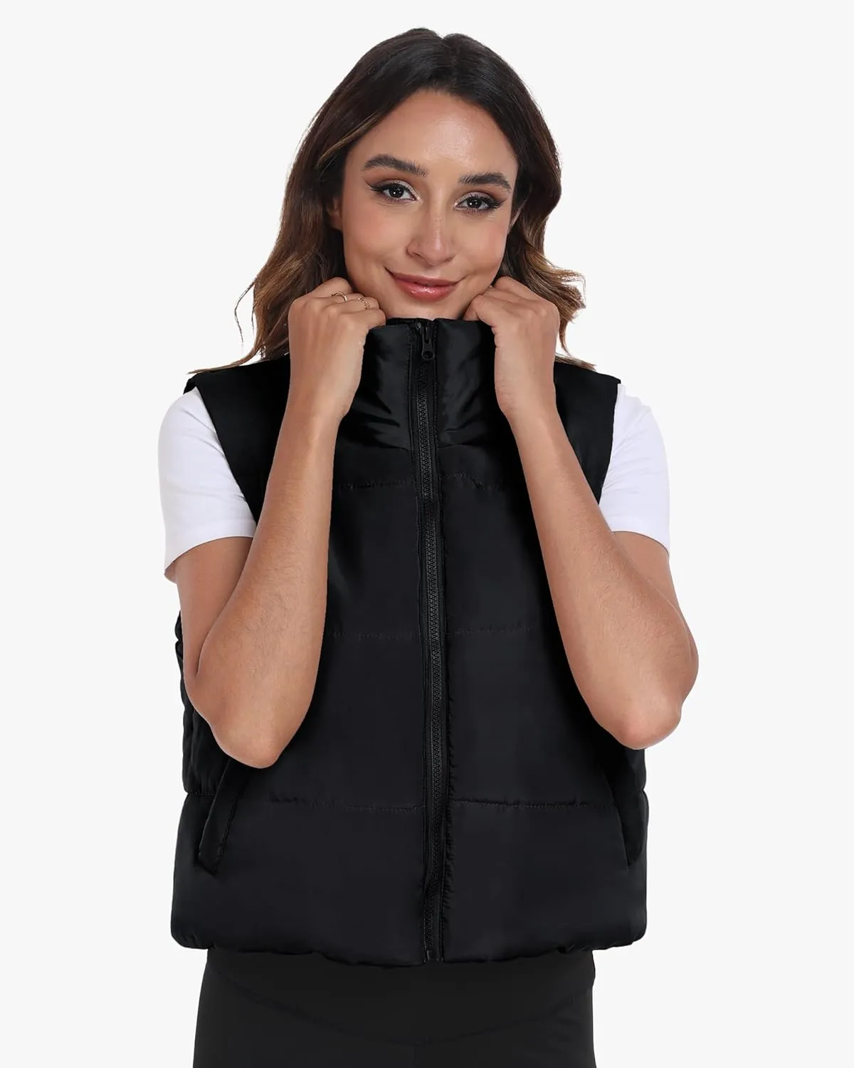 Memorose Puffer Vest for Women Winter Outwear Jacket Cropped Sleeveless Lightweight Fashion Fall Coat with Pockets