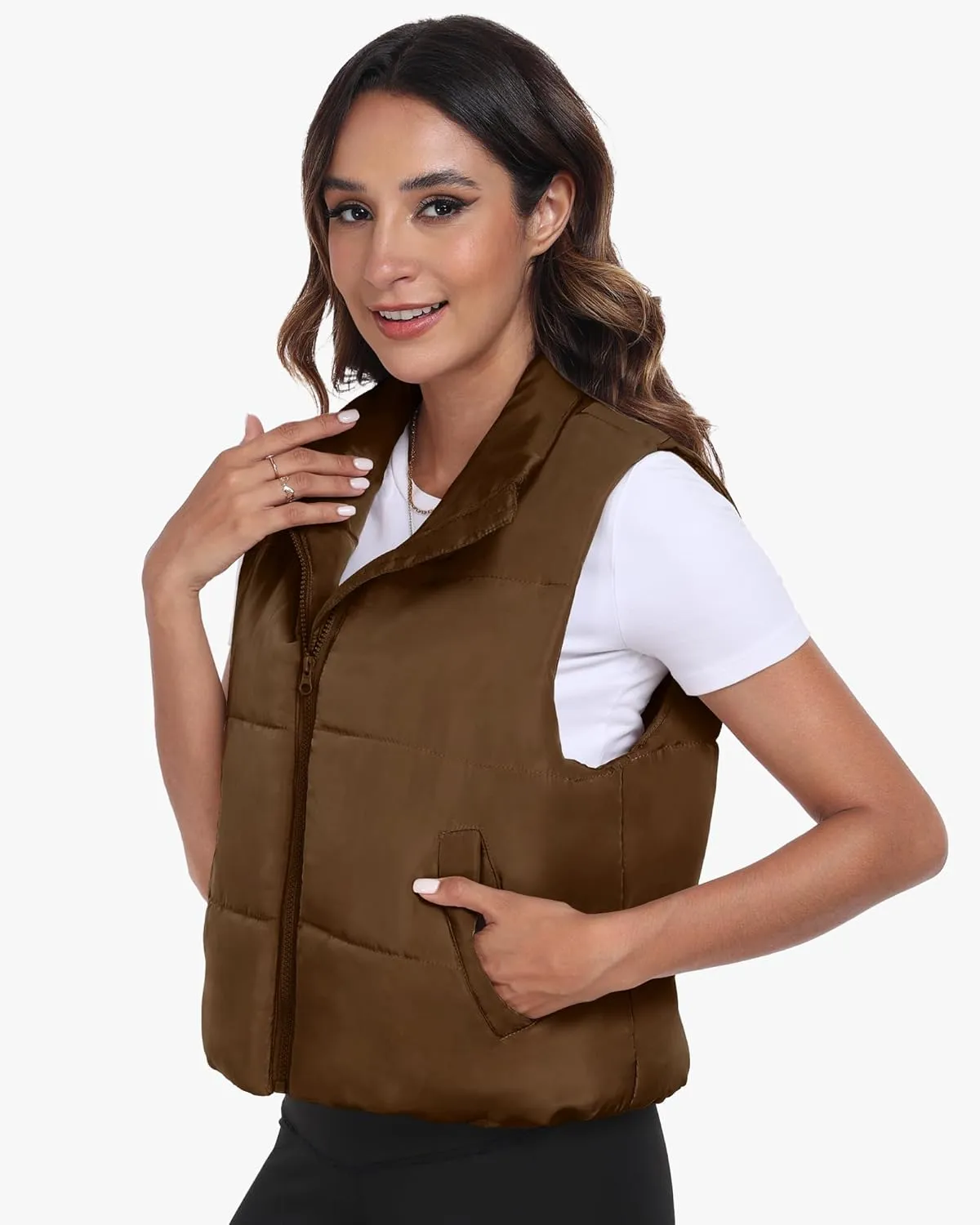 Memorose Puffer Vest for Women Winter Outwear Jacket Cropped Sleeveless Lightweight Fashion Fall Coat with Pockets