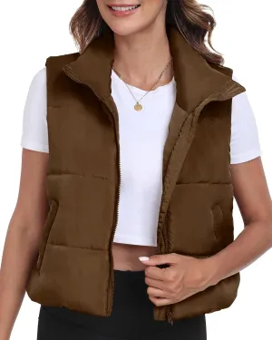 Memorose Puffer Vest for Women Winter Outwear Jacket Cropped Sleeveless Lightweight Fashion Fall Coat with Pockets