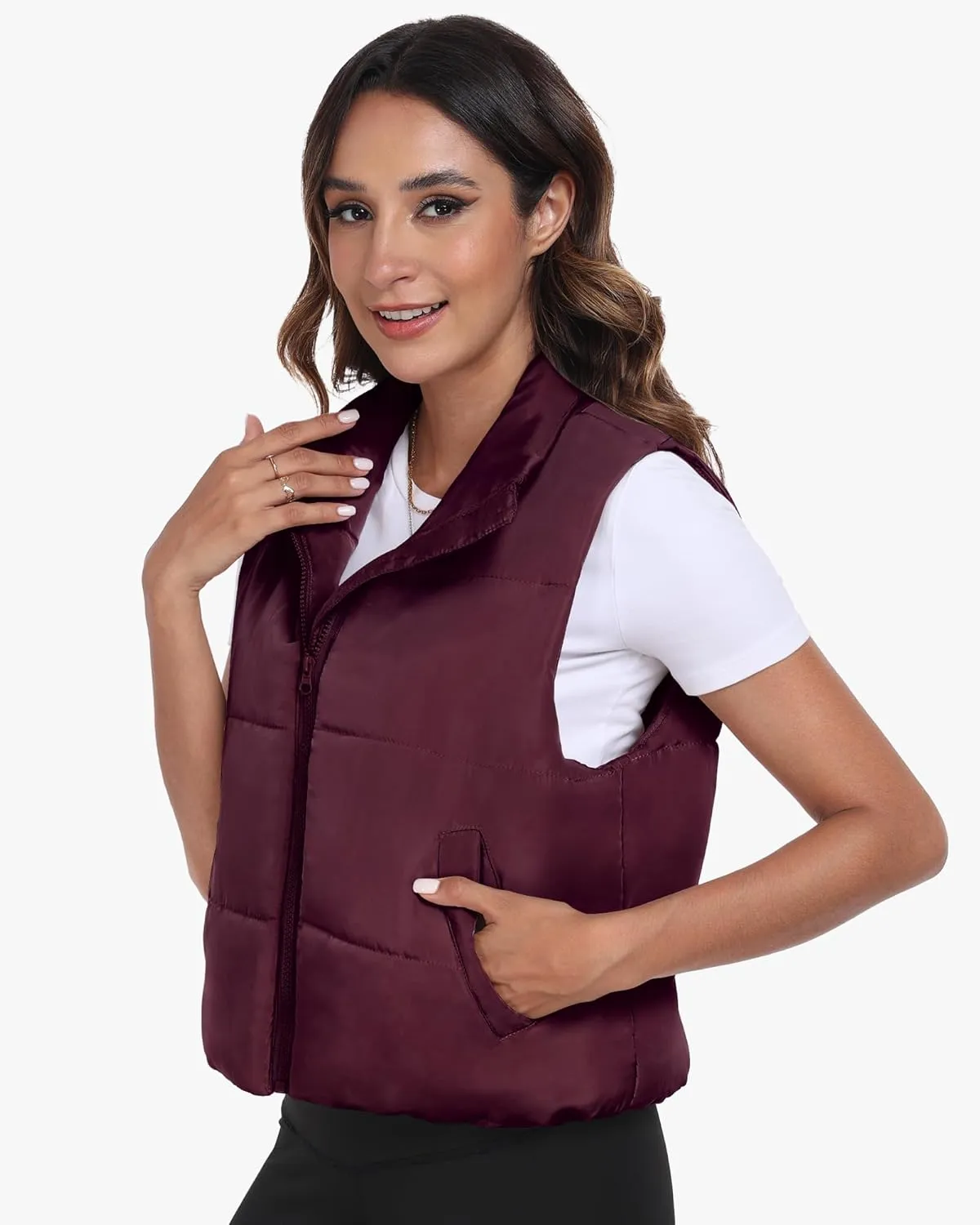 Memorose Puffer Vest for Women Winter Outwear Jacket Cropped Sleeveless Lightweight Fashion Fall Coat with Pockets