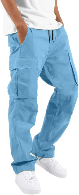 Mens 2023 Casual Cargo Pant Hiking Trousers Multi Pockets Twill Chino Pants Regular Straight Joggers Gym Sweatpants