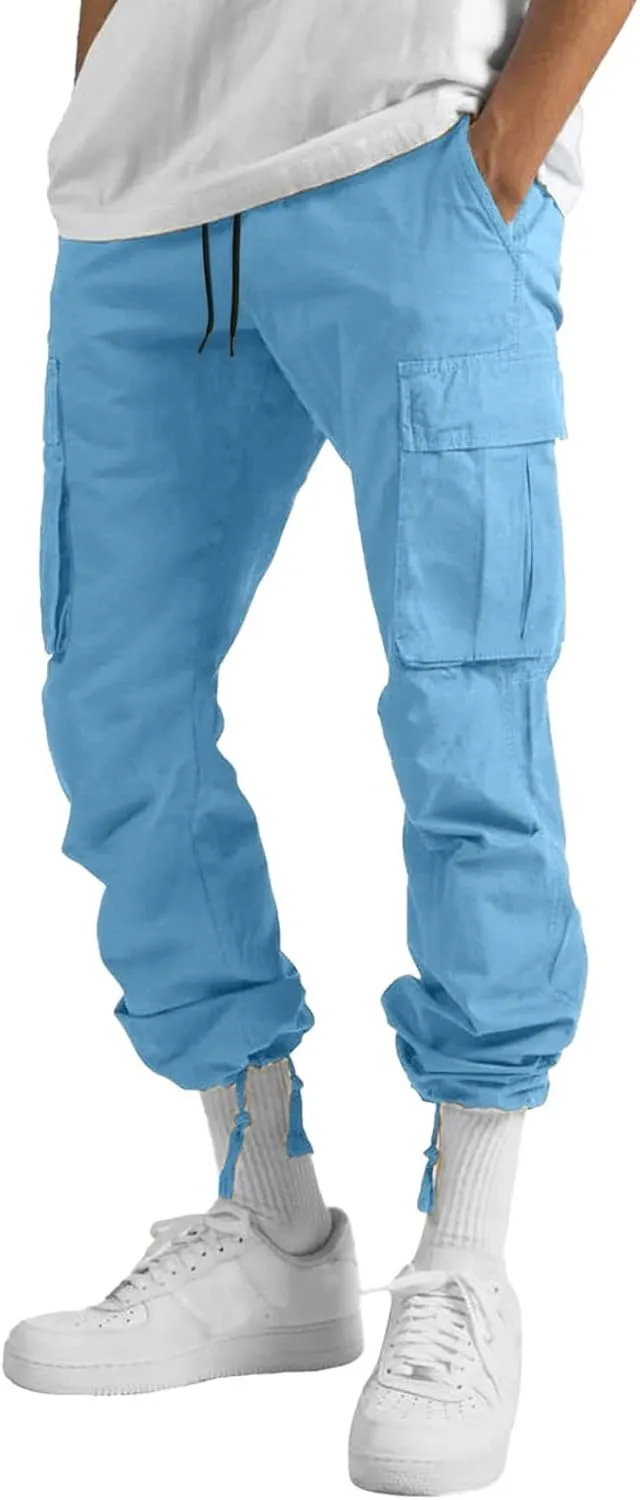 Mens 2023 Casual Cargo Pant Hiking Trousers Multi Pockets Twill Chino Pants Regular Straight Joggers Gym Sweatpants