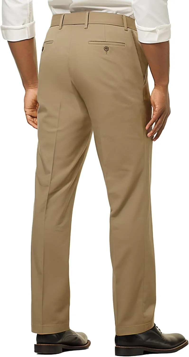 Men's 4-Way Stretch Straight Fit Flat Front Dress Pants Casual Pants Elastic Waist Chinos Pants