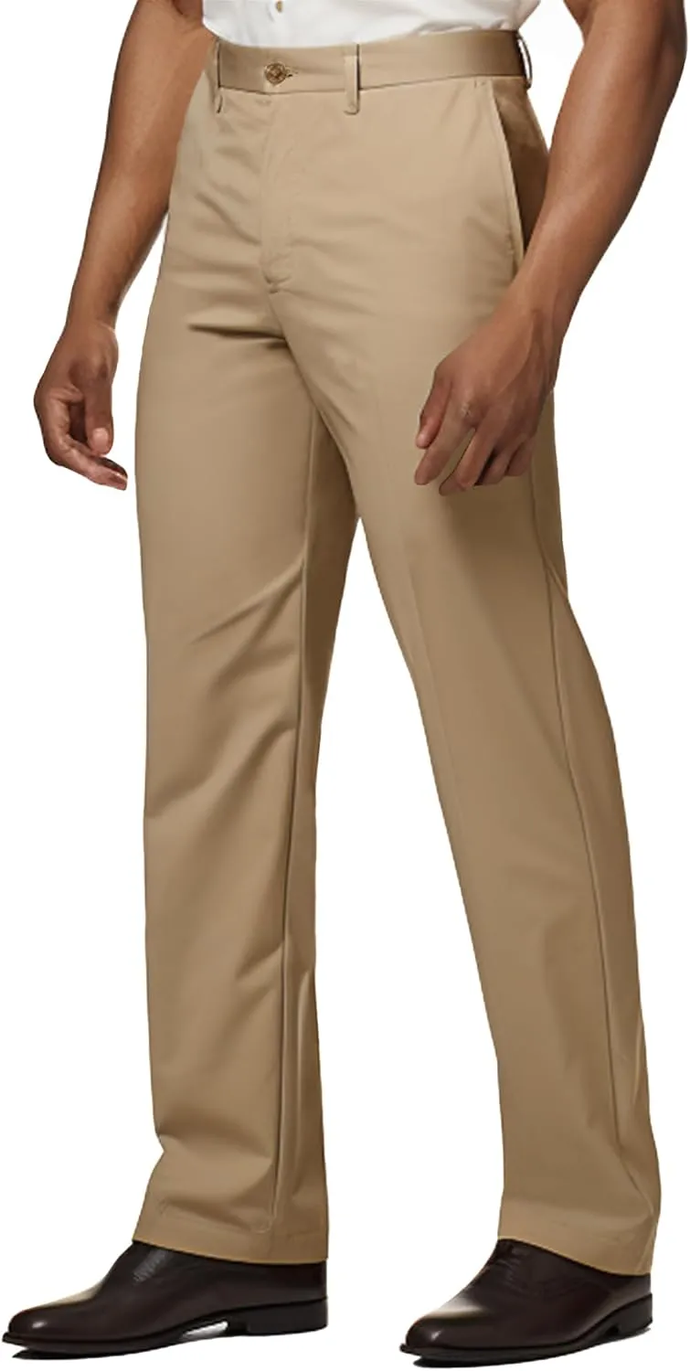 Men's 4-Way Stretch Straight Fit Flat Front Dress Pants Casual Pants Elastic Waist Chinos Pants