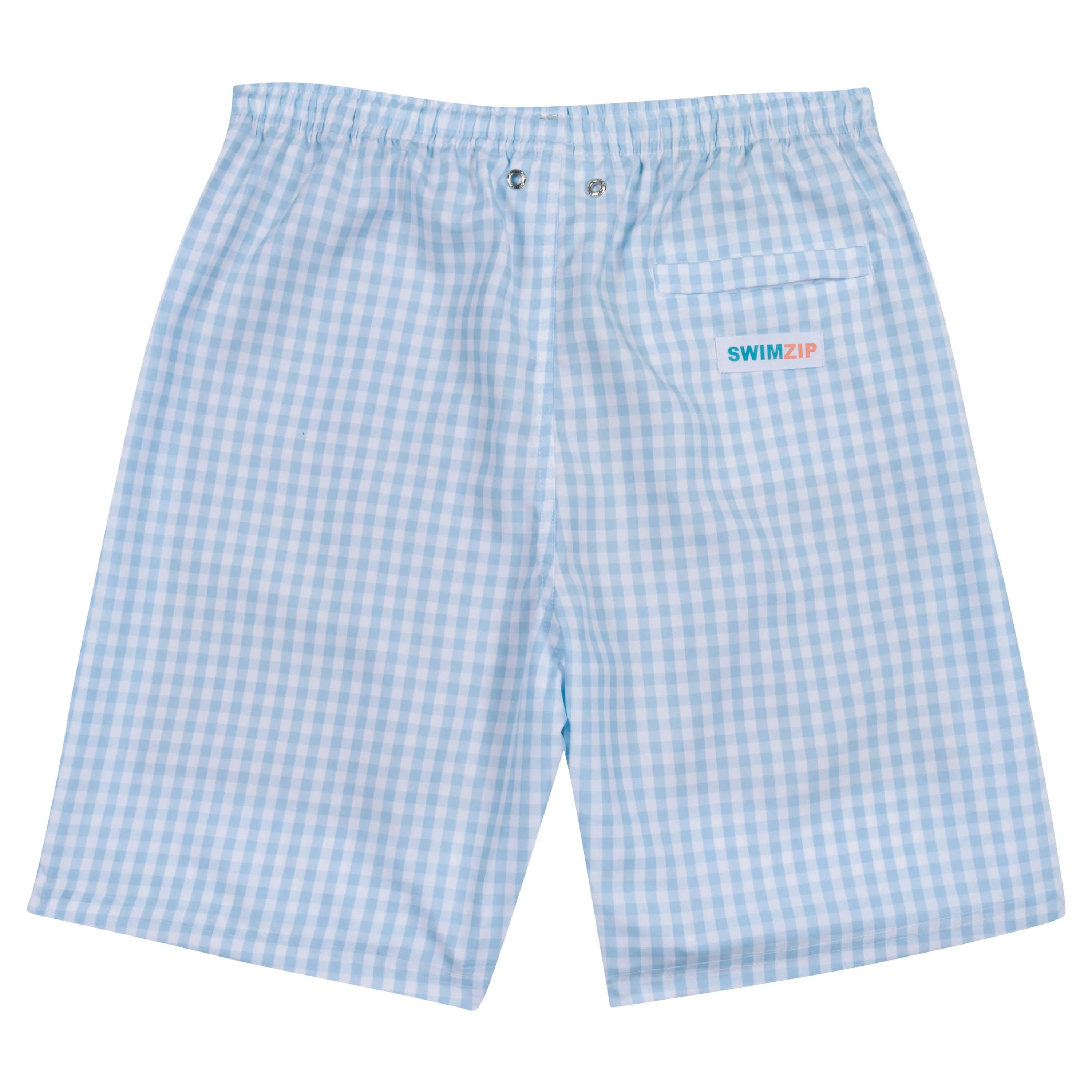 Men's 8" Swim Trunks Boxer Brief Liner | "Blue Gingham"
