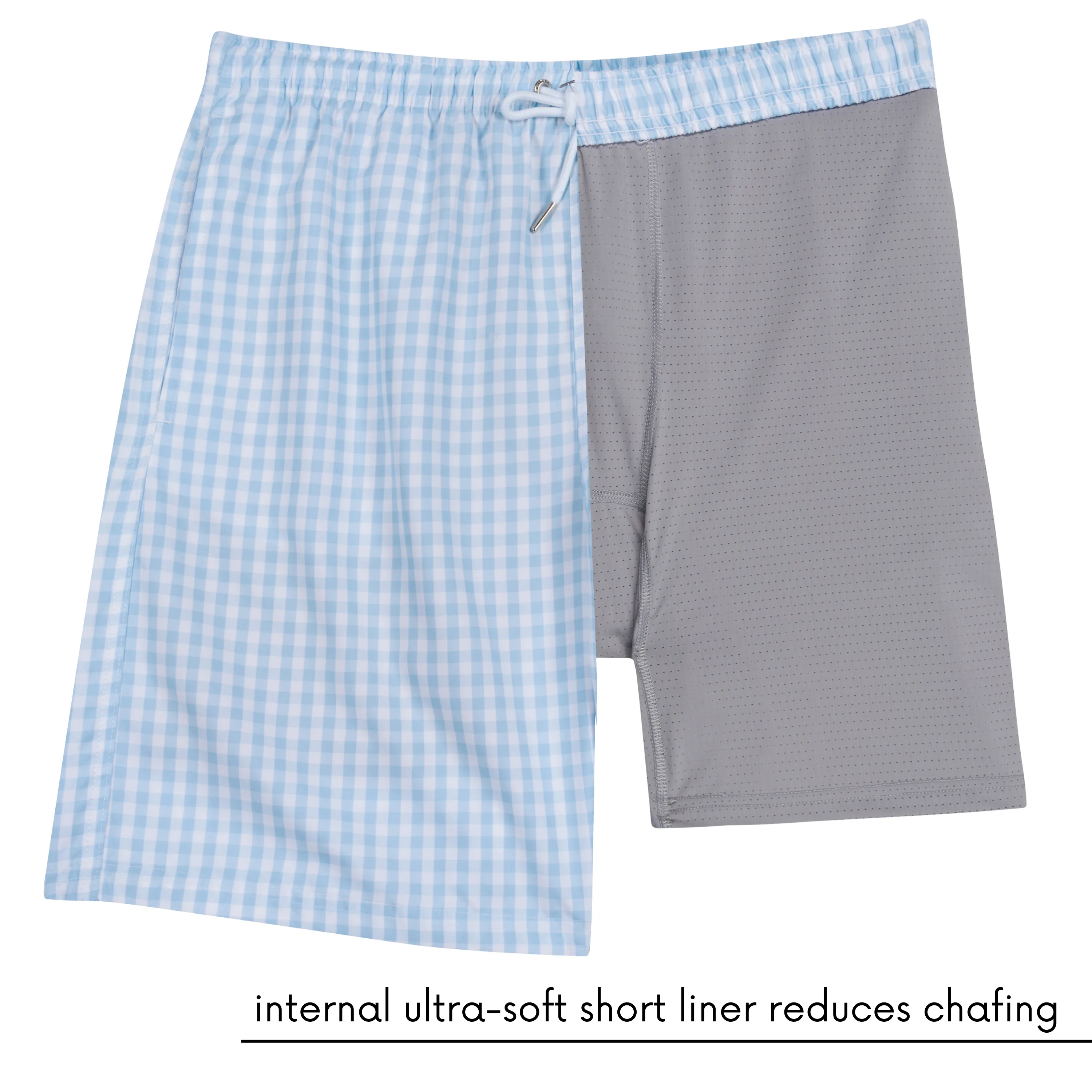 Men's 8" Swim Trunks Boxer Brief Liner | "Blue Gingham"