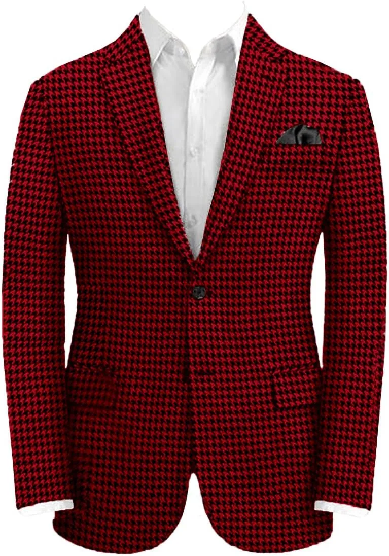 Men's Blazer Houndstooth Suit Jacket Business Casual Outgoing Wedding Comfort Sport Coat